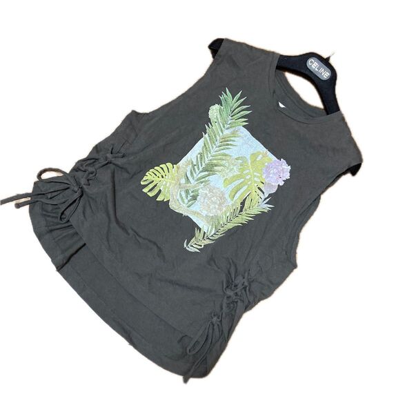 AuieF アウィーエフ ボタニカルプリントサイドレースアップカットソーTシャツ ノースリーブ トップス sizeF