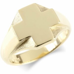 18 gold ring Cross men's ring signet Gold 18k yellow gold k18 metal pin key ring 10 character . wide width simple man free shipping 