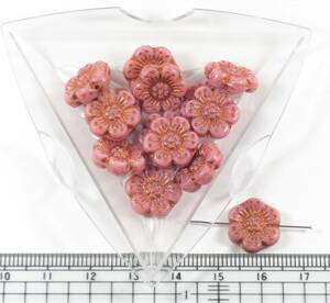 # Czech made beads flower rose pink × bronze 14mm 4 piece #