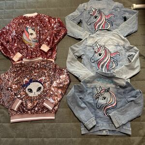  beautiful goods!.. year . girl H&M Unicorn Kirakira outer jacket 140cm5 pieces set!