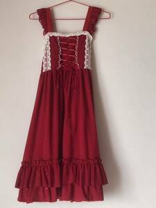 赤　レース　ノースリーブワンピース　ジャンバースカート Lサイズ　Lady Oliver ロリータ　美品