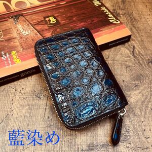 [ Indigo dyeing ] the truth thing photographing crocodile men's round fastener wani. eyes ground hand dyeing compact purse men's purse middle wallet blue 