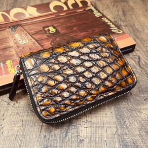 [ yellow diamond ] the truth thing photographing crocodile round fastener wani. eyes ground dyeing compact purse men's purse middle wallet 