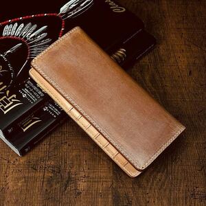 [ oil Brown ] folding in half long wallet b ride ru leather men's purse long wallet original leather hand made man long wallet free shipping original leather 