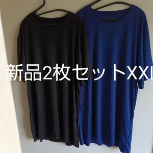 新品　XXL 未使用　メンズ　半袖　tシャツ ドライ　速乾　クルーネック　黒　ブルー　ブラック　大きいサイズ　2枚セット　3L