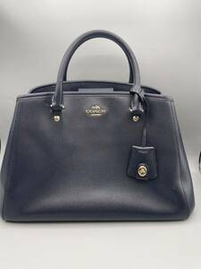 1円 ■ 美品 COACH コーチ バッグ F34607 ネイビー系 レザー ショルダーストラップ付属無し