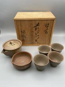  tree ... Bizen . Bizen . tea utensils . six point complete set also box .(. bin * green tea .* hot water cold ). tea utensils 