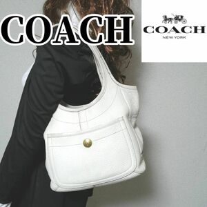 期間限定SALE【Ａ4収納可】COACH　コーチ　トートバッグ　オール　レザー　　白　ホワイト　肩掛け　