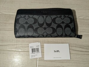 【M088】【未使用】 コーチ COACH 長財布 メンズ ブラック F58112 ラウンドファスナー シグネチャー レザー ラウンドファスナー