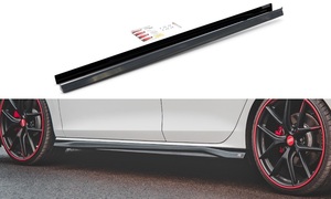 フォルクスワーゲン ゴルフ8 GTI/R-Line '21～ 社外 ABS製 サイドスカート/ステップ ディフューザー エクステンション グロスブラック V.3