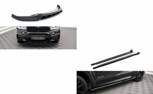 BMW X6 F16 Mスポーツ用 '14～'19 社外 ABS製 フロントスプリッター/リップ サイドスカートディフューザー 3点set エアロパーツ 未使用 V.5