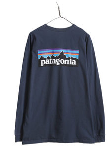 17年製 パタゴニア 両面 プリント 長袖 Tシャツ メンズ L Patagonia アウトドア ロンT ロングスリーブ ロゴT P6 バックプリント ネイビー