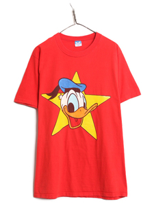 80s USA製 ドナルドダック プリント Tシャツ メンズ レディース XL / ヴィンテージ ディズニー オフィシャル キャラクター 大きいサイズ 赤