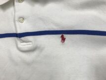 ポロ ラルフローレン Polo Ralph Lauren オールド アメカジ トラッド 古着 ボーダー 半袖ポロシャツ メンズ 香港製 ロゴ刺繍 XL 白_画像3