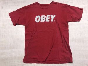 オベイ OBEY ストリート スケート ロゴプリント 半袖Tシャツ カットソー メンズ 赤