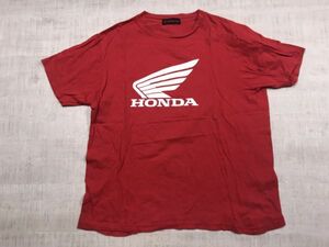 ホンダ HONDA バイク モータースポーツ レーシング 企業物 半袖Tシャツ カットソー メンズ ロゴプリント 赤