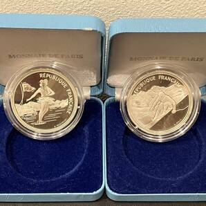 アルベールオリンピック 1992年 フランス 100フラン 記念硬貨 銀貨 五輪 記念メダル SV シルバー 22.2ｇ 総量44.4ｇ 3239の画像1