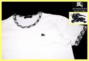 バーバリーブラックレーベル BURBERRY BLACK LABEL グレーホース刺繍 首周り・袖口ノバチェックデザイン Tシャツ 日本製 サイズ M(2)