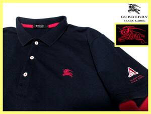 激レア特大サイズ LL(4) バーバリーブラックレーベル BURBERRY BLACK LABEL ホース刺繍 左袖Aワッペンデザイン ポロシャツ 