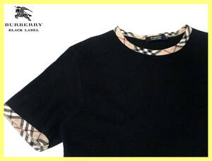 美品 バーバリーブラックレーベル BURBERRY BLACK LABEL 首周り・袖口ノバチェックデザイン Tシャツ 日本製 サイズ M(2)