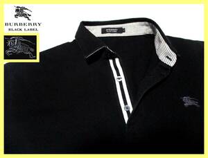 大人気 L(3) 美品 バーバリーブラックレーベル BURBERRY BLACKLABEL ホース刺繍 襟内・襟裏ボーダー柄 前立てライン ポロシャツ 日本製