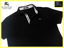 大人気 L(3) 美品 バーバリーブラックレーベル BURBERRY BLACKLABEL ホース刺繍 襟内・襟裏ボーダー柄 前立てライン ポロシャツ 日本製_画像2