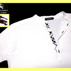 大人気サイズ L(3) 美品 バーバリーブラックレーベル BURBERRY BLACK LABEL ホース刺繍 前立てノバチェックデザイン ヘンリーネックTシャツ