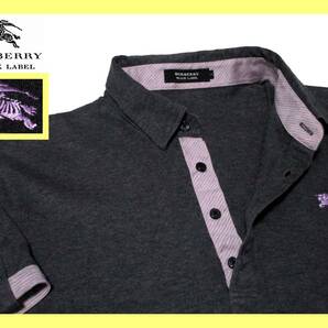 極美品 バーバリーブラックレーベル BURBERRY BLACK LABEL ホース刺繍 襟内・前立て・袖口ボーダーデザイン ポロシャツ サイズ M(2) 夏