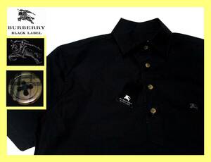 激レア 新品タグ付き ノバチェック柄ボタンデザイン ストレッチ シャツ バーバリーブラックレーベル BURBERRY BLACK LABEL サイズ M(2) 夏