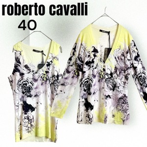 ☆シルク混☆Roberto Cavalli カーディガン ノースリーブ 金ボタン 40 アンサンブル タグ付き ロベルトカバリ カヴァリ カバッリ SILK SEDA