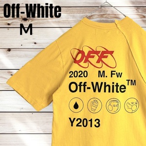 【人気デザイン】Off-White オフホワイト Tシャツ クルーネック M マスタードイエロー INDUSTRIAL Y013 KNIT TEE 黄色 両面デザイン 正規