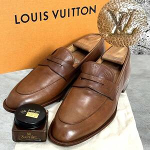 ☆美品☆LOUIS VUITTON ルイヴィトン コインローファー 7.5/26CM ビジネスシューズ 革靴 ペニーローファー ハーフサドル レザー ブラウン