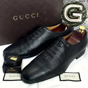 * прекрасный товар *GUCCI отверстие cut бизнес обувь 8.5/27.5CM чёрный черный Gucci G Logo кожа обувь shrink кожа морщина кожа LEATHER SHOES BLACK