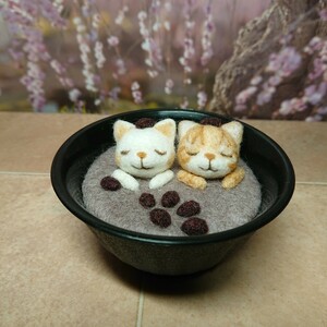  cat 114* white cat & tea tiger cat mochi .... wool felt cat ornament cat liking cat miscellaneous goods mochi hand made decoration 