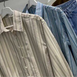 2色セット リラックスストライプロングシャツ 長袖 カジュアルシャツ ユニクロ ビームス ザラ H&M マウジー