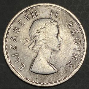 ５シリング銀貨 南アフリカ 約26.55g 1958エリザベス2世 英連邦 　