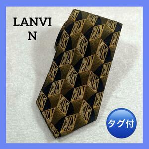 【未使用タグ付】LANVIN ランバン ネクタイ ゴールド ブラック シルク