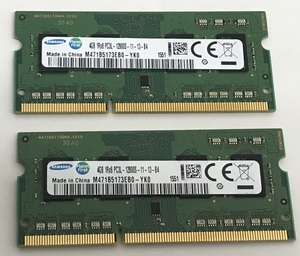 SAMSUNG 1Rx8 PC3L-12800S 4GB 2枚で 8GB DDR3L ノートPC用 メモリ 204ピン DDR3L-1600 4GB 2枚で 8GB DDR3L LAPTOP RAM
