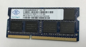 NANYA 2rx8 PC3-12800S 8GB DDR3ノートパソコン用メモリ 204ピン ECC無し DDR3-1600 8GB DDR3 LAPTOP RAM 中古動作確認済み