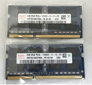 HYNIX 2Rx8 PC3L-12800S 4GB 2枚 8GB DDR3L ノートPC用 メモリ 204ピン DDR3L-1600 4GB 2枚 DDR3L LAPTOP RAM 中古動作確認済み