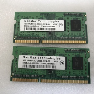 SANMAX 1Rx8 PC3L-12800S 4GB 2枚で 8GB DDR3L ノートPC用 メモリ 204ピン DDR3L-1600 4GB 2枚で 8GB DDR3L LAPTOP RAM