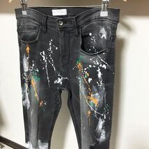 伸縮性抜群 柔らか素材 ペイント ZARA MAN ウルトラ ストレッチ 送料230円 40 31 スキニー デニム パンツ メンズ ジーンズ ブラック 黒_画像2