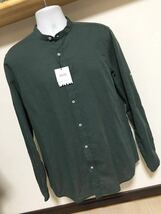 夏に最適 速乾 リネン ZARA MAN カーキ 緑 麻 シャツ 送料210円 M L XL メンズ 長袖 スタンドカラー 立ち襟 マオカラー グリーン_画像7