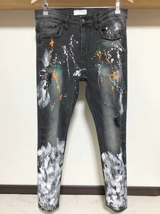 伸縮性抜群 柔らか素材 ペイント ZARA MAN ウルトラ ストレッチ 送料230円 40 31 スキニー デニム パンツ メンズ ジーンズ ブラック 黒