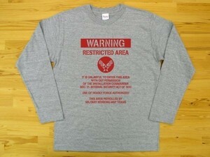 RESTRICTED AREA 杢グレー 5.6oz 長袖Tシャツ 赤 S ミリタリー U.S. AIR FORCE ステンシル