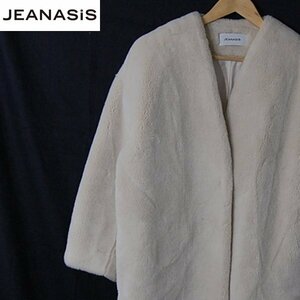 ジーナシスJEANASiS■【定価16000円】ボリュームファー ノーカラーコート フェイクファー JS070914SR■F■オフホワイト ※IW4412172