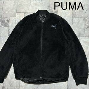 PUMA プーマ リバーシブルジャケット ボアジャケット ナイロン ナイロン総柄 ジップアップ フリース ブラック サイズM 玉FS1369