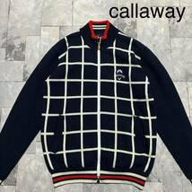 callaway キャロウェイ ニット セーター 刺繍ロゴ ジップアップジャケット golf ゴルフ 裏地ナイロン ネイビー サイズL 玉FS1360_画像1