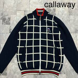 callaway キャロウェイ ニット セーター 刺繍ロゴ ジップアップジャケット golf ゴルフ 裏地ナイロン ネイビー サイズL 玉FS1360