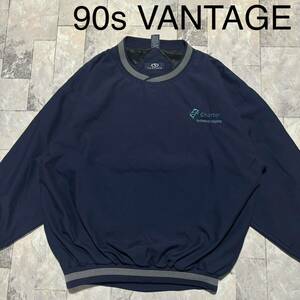 90s VANTAGE ナイロンジャケット プルオーバー USA企画 US古着 企業ロゴ 刺繍ロゴ ヴィンテージ ネイビー サイズM 玉FS1374